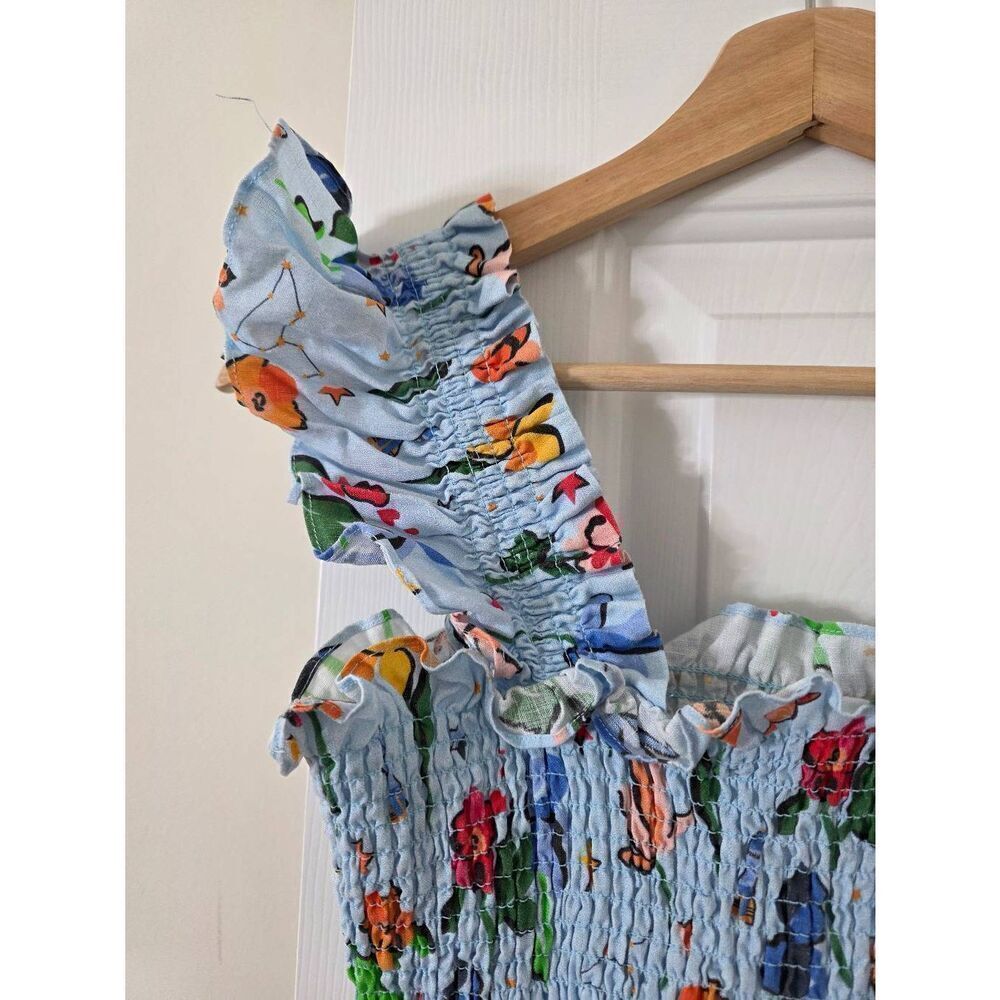 HILL HOUSE The Ellie Crop Top Light Blue Space Floral Size L - Picture 5 of 7